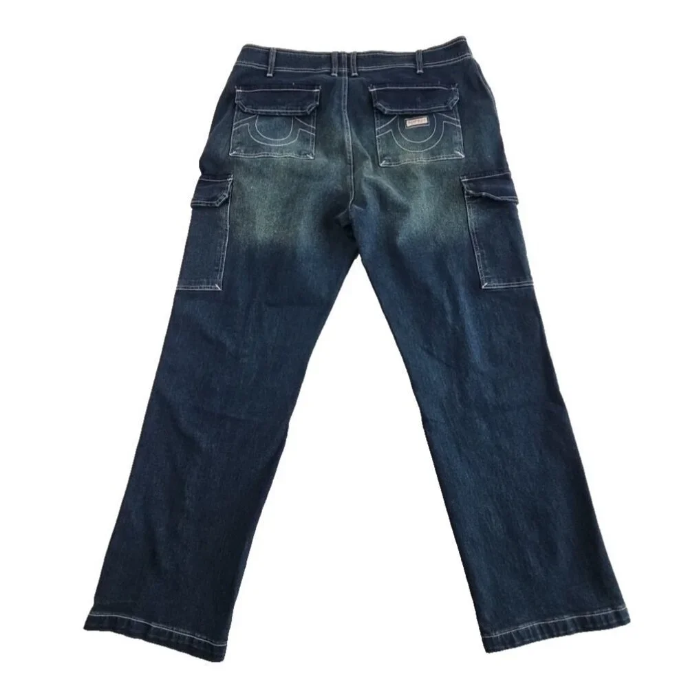 True‎ Religion Cargo Jeans Men's 36x32 NWT Medium Wash Wide Leg Relaxed Fit NEW